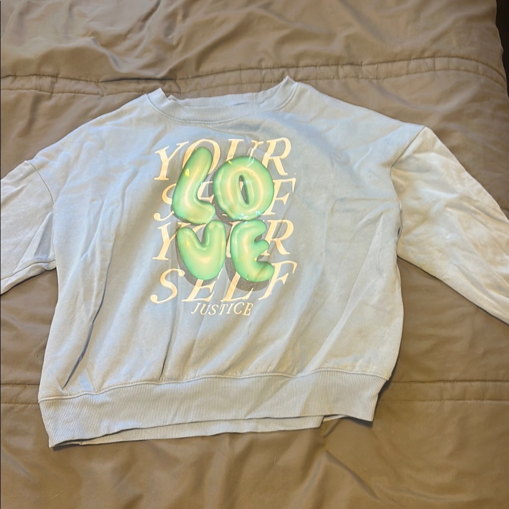 Justice Light Blue Sweater with Green and Yellow Accents
